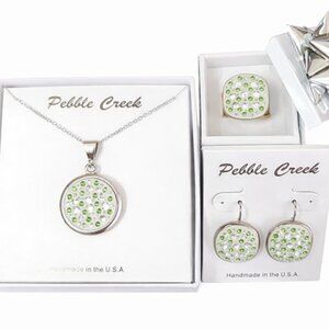 Handcrafted Swarovski Peridot Crystal & Clay Round Pendant Set
